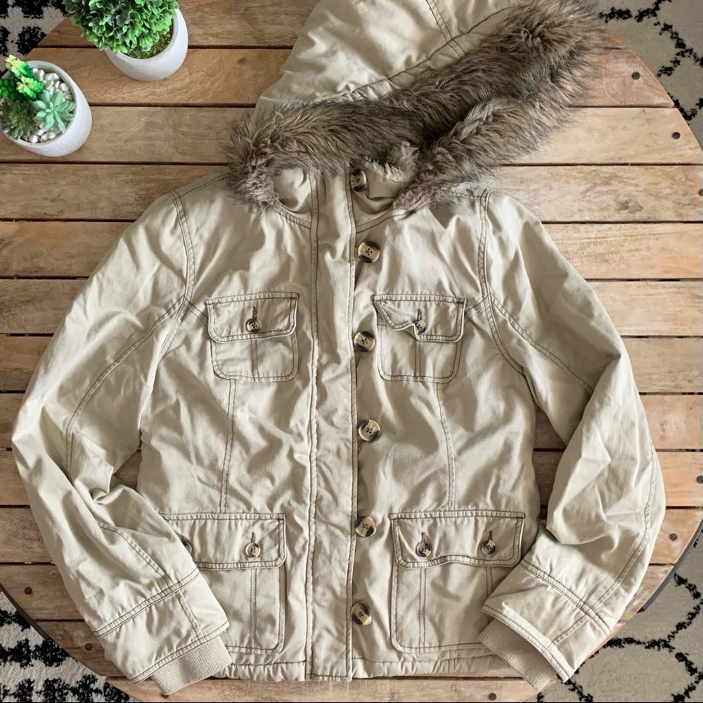 Arizona womens juniors heavy winter coat jacket light tan khaki size medium